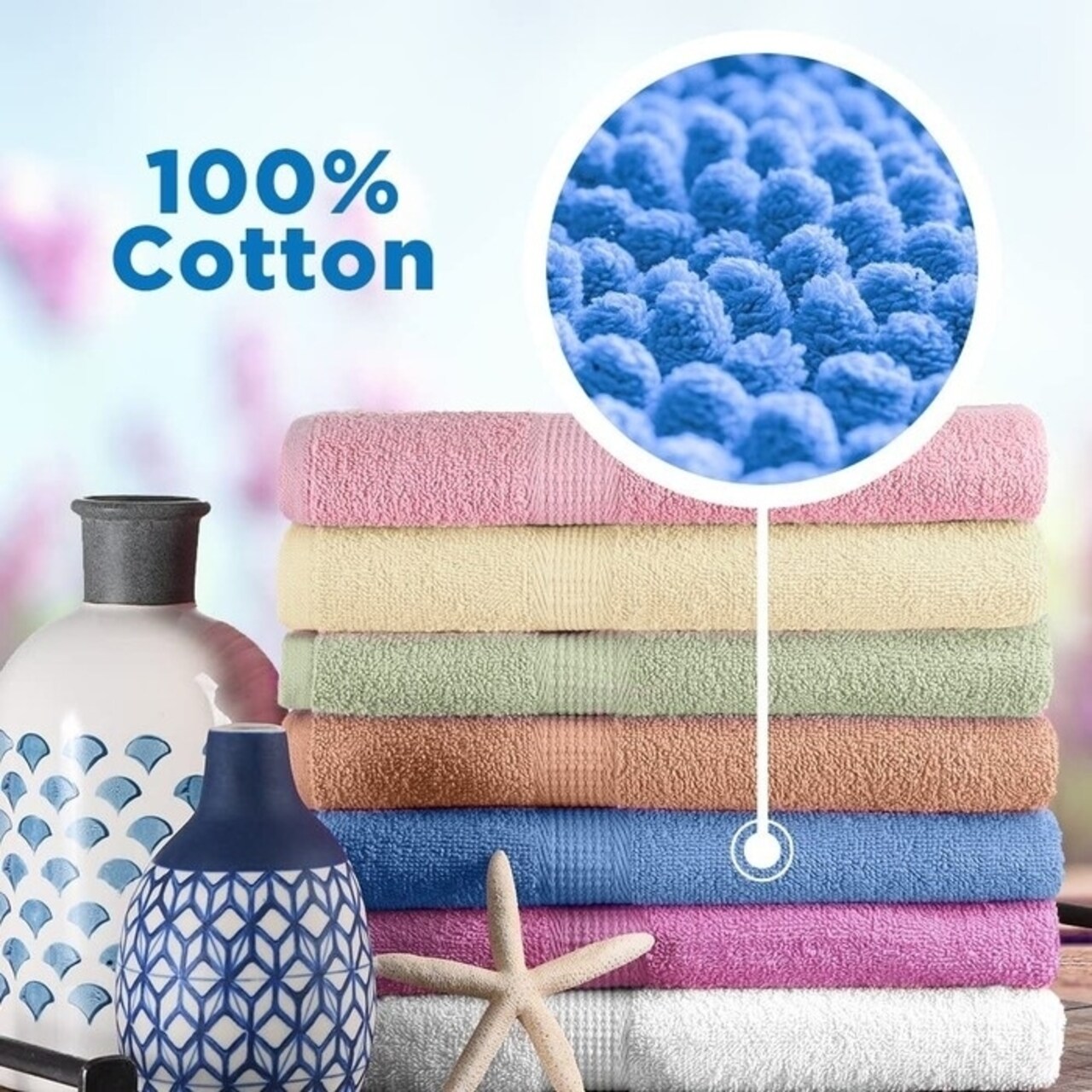 5-Pack: Super Absorbent 100% Cotton 54" X 27" Bath Towels